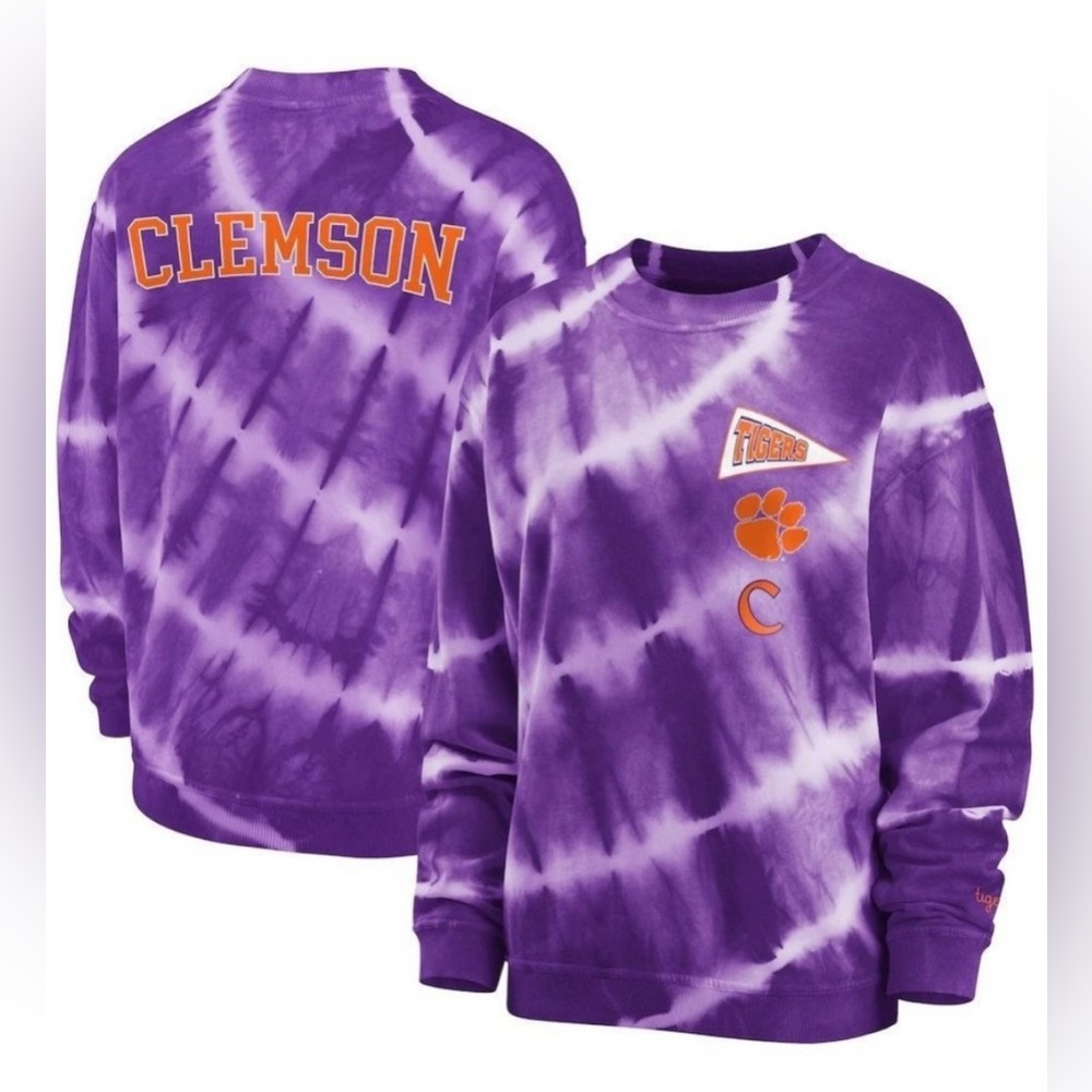 NWT Women’s Small S Wear By Erin Andrews Purple Tie Dye Crewneck Clemson Tigers